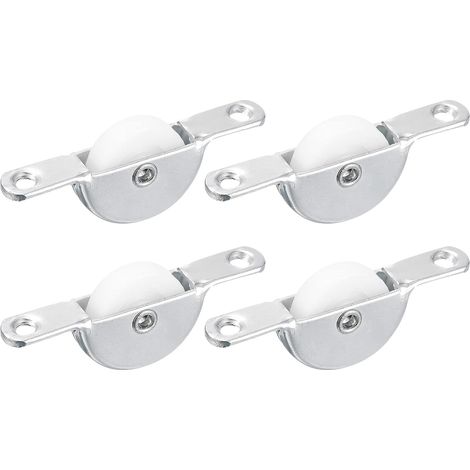 Lot de 4 poulies en nylon pour porte coulissante de 25 mm, pour porte d'écran, armoire, placard, blanc, argenté (1/5)