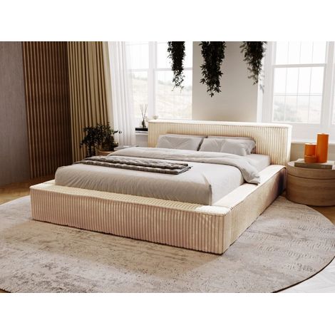 Lit rembourré avec rangement 120x200 côtelé beige Lago (1/5)