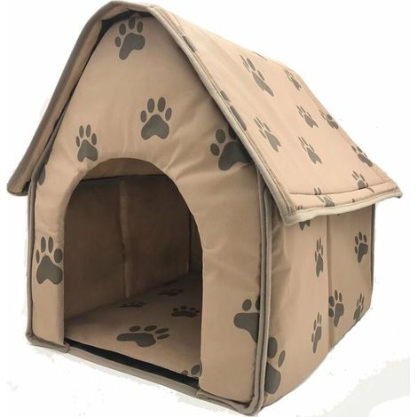 Chenil pliable pour petit animal, matelas empreinte de pas, marron, 47x49x49 cm – DELKEVIC