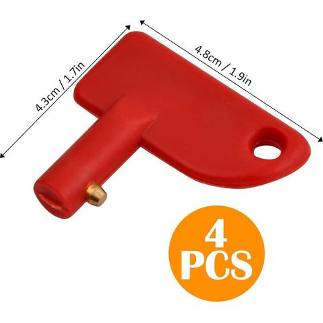 4 Pièces Clés pour Interrupteur de Batterie de Voiture, Clé de Commutateur D'Isolateur de Batterie, Clé Coupe-Batterie Rouge, Clé Coupe Circuit Batterie pour Camion Voiture Bateau