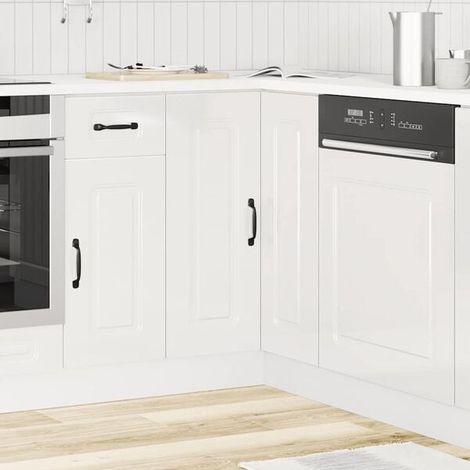 Meuble d'angle de cuisine blanc brillant, Rangement mural moderne pour coin de cuisine, Armoire suspendue avec porte, Design épuré et fonctionnel (1/5)