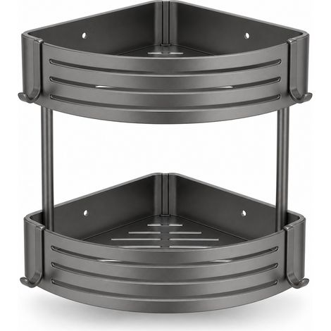 Mensola angolare da parete doppia in acciaio per bagno (1/5)