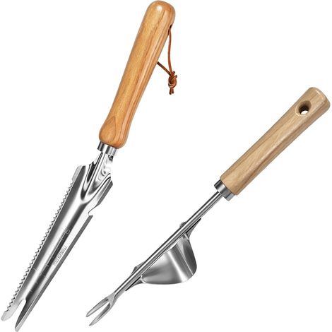 2 Pcs Outil de désherbage Manuel à poignée en Bois Désherbeur en Acier Inoxydable, Outil de Tonte, extracteur de Mauvaises Herbes, Pelle de désherbage, pour Creuser Le Jardin (1/5)