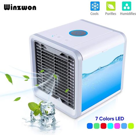 USB Portable Air Cooler Personal Space Smart Air Conditioner Humidifier Cooling Fan With 7 Colors Light For Home Yoga Workout (1/5)