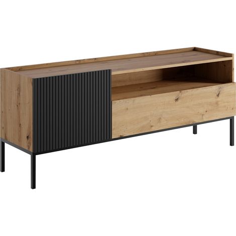 Mueble TV Lunole 108, Roble Artisan + Negro, Número de puertas: 0, Número de cajones: 0, 150x60x42cm