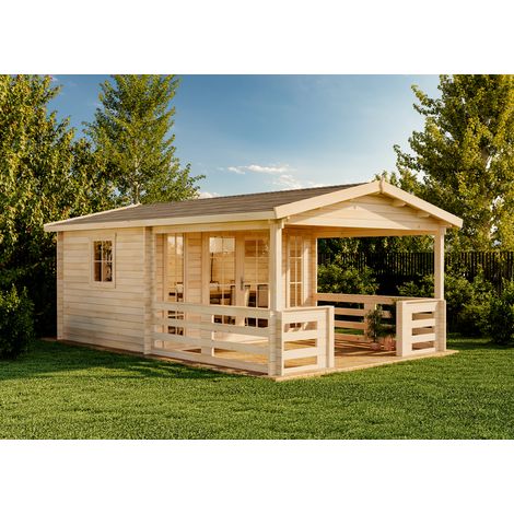 Alpholz Gartenhaus Lappland-40 B Gartenhaus aus Holz, Holzhaus mit 40 mm Wandstärke inklusive Terrasse, Blockbohlenhaus mit Montagematerial (1/5)