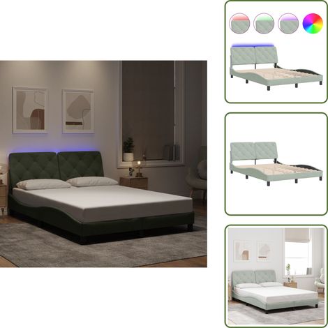 The Living Store Cadre de lit avec LED sans matelas gris clair 120x200cm velours - Cadre De Lit - Lit Avec Led - Lit Design - Lit Velours - Lit Double