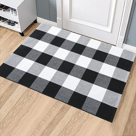YMYNY Paillasson d'extérieur à carreaux Buffalo avec paillasson classique lavable à carreaux noirs et blancs 23 x 35 pouces (1/5)