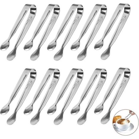 10 Pinces à sucre, Acier inoxydable, 12x2cm, Poignée ergonomique, Pour buffet, Bar, Maison (1/4)