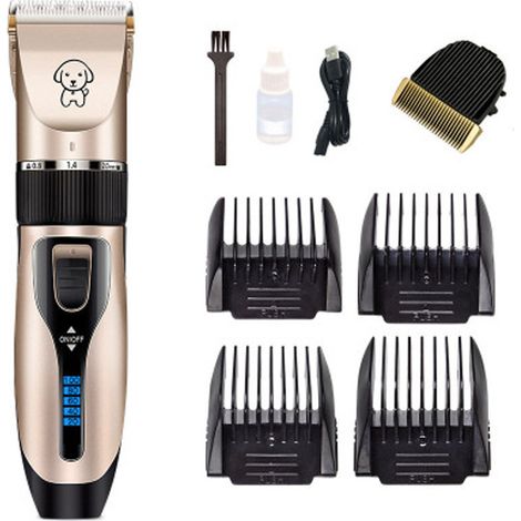 Quiet Dog and Cat Clippers - Professional Pet Hair Trimmer - Rechargeable Cordless Hair Trimmer - with 11 Accessories (Gold) (1/5)
