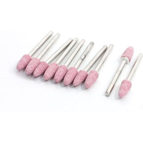 10 - Meule - Pierre abrasive - Queue 3 mm - Forme conique - Pour ponçage métal et céramique - Argenté - 45 x 6 x 3 mm (1/2)