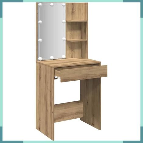Coiffeuse - 857000 - chêne artisanal - miroir intégré - 60 x 40 x 140 cm (1/5)