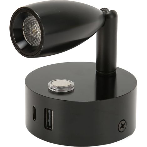 Shanrya Lampe de Lecture pour Bateau, Interrupteur Tactile, Port USB de Type C, 3 Températures de Couleur, 2 W, Lampe de Lecture pour Camping-Car (Noir)