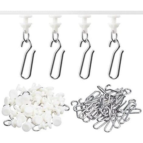 Jetec 60 pièces Crochets de rideaux glisseurs, 30 crochets et 30 glisseurs pour tringle, rideau douche et fenêtre, Blanc (1/5)