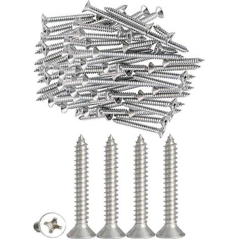 100 vis autotaraudeuses M4 en acier inoxydable à tête plate Phillips pour le bricolage (100 pièces M4 x 30 mm) (1/5)