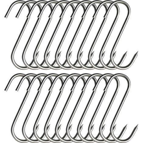 20 - Crochet à Viande - Acier Inoxydable - Suspension de Viande - Fumoir et Séchage - Pour Boucher et Cuisine - Argent - Taille S