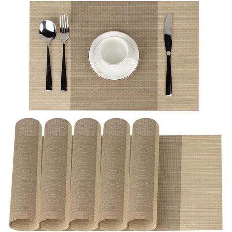 Placemats, Table Mats, Non-Slip, Washable, PVC, 30 x 45 cm, Heat Resistant, Rigid, Stain Resistant, Set of 6 (Beige) (1/4)