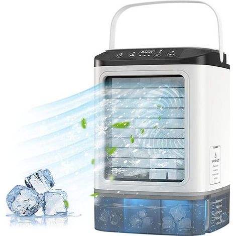 Climatiseur portable, mini refroidisseur d'air, réservoir d'eau de 900 ml avec glacière, ventilateur humidificateur 4 en 1, 3 vitesses de vent