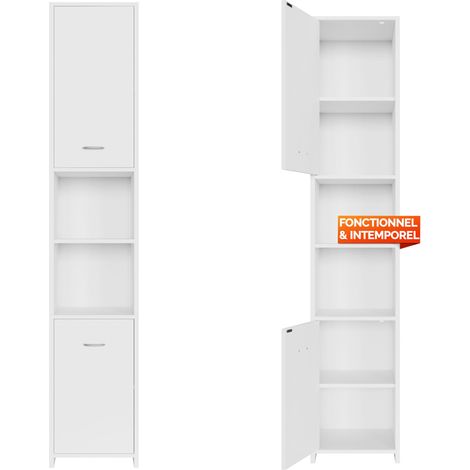 Casaria – Colonne de salle de bain blanche 180x30x30cm – Armoire de rangement 6 niveaux – Meuble haut avec portes à fermeture magnétique