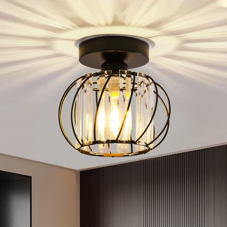 Lámpara de techo de cristal, moderna lámpara de araña negra E27, lámpara de techo semiempotrada para sala de estar, dormitorio, cocina, comedor, pasillo, baño, recibidor y bar. (1/5)