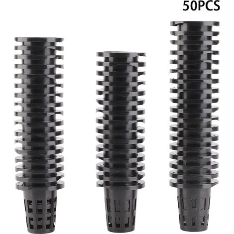 Juego de 50 macetas de malla PP para cultivo hidropónico sin tierra, cestas de cultivo de malla negra para plantar flores. (1/5)