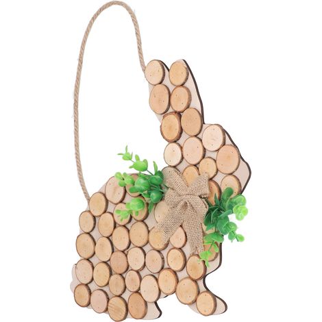Décoration de Pâques à suspendre en buis, représentant un lapin, 33,5 x 33 x 0,5 cm, à peindre soi-même, pour la porte. (1/5)