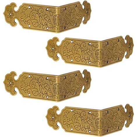 Set of 4 decorative corner protectors made of antique brass for vintage-style furniture (1/4)