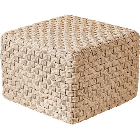 Pouf da esterno intrecciato a mano Ottoman in materiale sintetico Accessori da giardino 50 x 50 cm Beige Chiaro Nalli (1/5)
