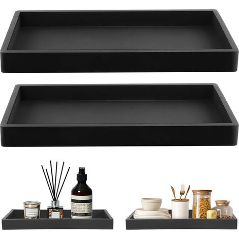2 Pcs Plateau de Rangement Silicone Noir Plateau Décoratif Rectangulaire pour Coiffeuse Organiseur pour Lavabo Baignoire évier de Cuisine Toilettes (1/5)