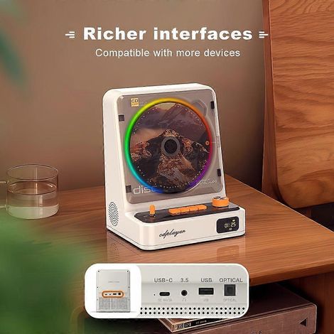 Lecteur CD portable rétro avec Bluetooth 5.0, son HiFi, deux haut-parleurs stéréo, résistant aux chocs (années 60), écran intelligent (1/5)