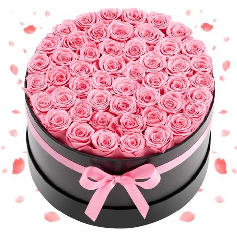 50 Rosas Eternas en Caja Redonda, Ramo de Flores Preservadas, Caja de Regalo de Flores para Esposa, Madre, Pareja, Boda, Día de la Madre, San Valentín, Navidad, Rosa, 279 x 279 x 165 mm (1/5)