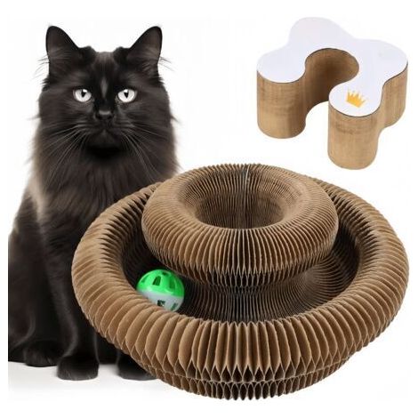 Griffoir pour Chats Carton - Grattoir Multi-Formes Pliant, Jouet Interactif avec Cloche Dérouvable, Stimule l'Instinct de Chasse Félins, Adapté à Tous Les Âges de Chats (1/5)