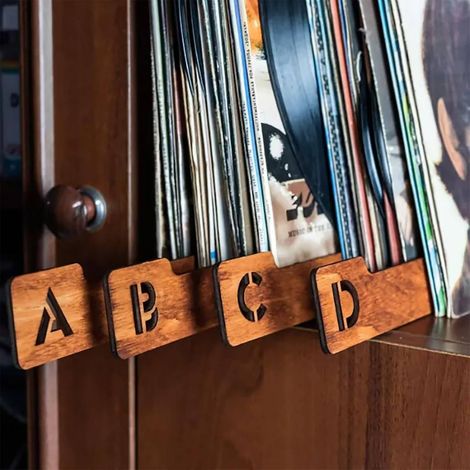 26 séparateurs alphabétiques pour disques vinyles (AZ) à trier horizontalement ou verticalement, en bois. Organisateur de disques alphabétiques. (1/5)