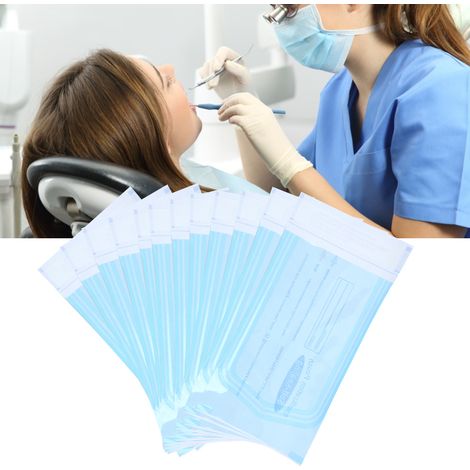 200 sachets auto-adhésifs pour fournitures dentaires, sachets en PVC, film transparent, bleu, pour stérilisation (83 x 160 mm) (1/5)