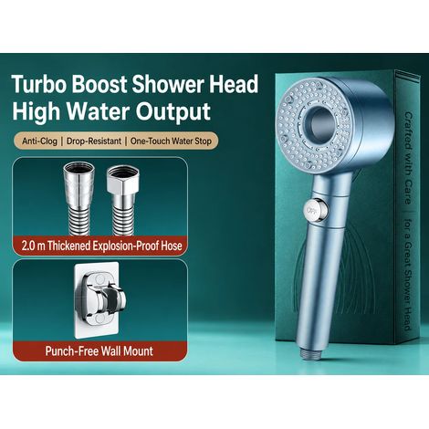 (Ensemble bleu clair 4) Pommeau de douche haute pression Turbo avec filtre, douchette à main économique en eau, jet à arrêt automatique pour salle de bain (1/5)