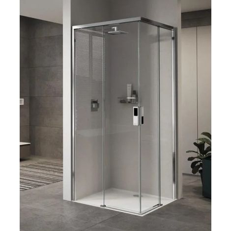 Paroi de Douche d'Angle avec Portes Coulissantes NOVELLINI Opéra Gris Verre Trempé Transparent - OPEA97LD-1B-OPEA97LS-1B (1/3)