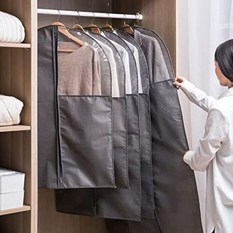 2-Piece Non-Woven Garment Cover, Moisture-Proof, Dustproof, Closet Storage Bag, Pouch, Organizer, Wardrobe, 60 x 135 cm (1/4)