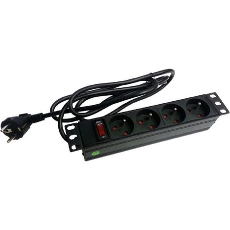 Multiprise PDU pour montage en rack 10 pouces, 4 prises CEE 7/5, fiche CEE 7/7