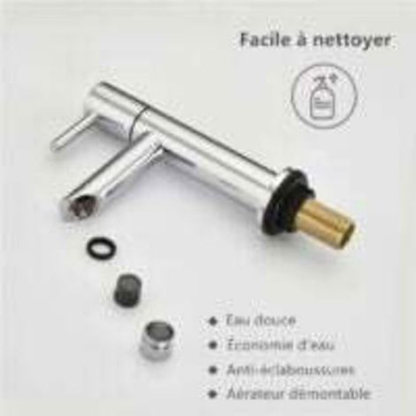 Robinet simple de lavabo en laiton chromé – Eau chaude et froide – Aérateur ABS amovible – Hauteur 175mm, profondeur 100mm Femeo (1/3)