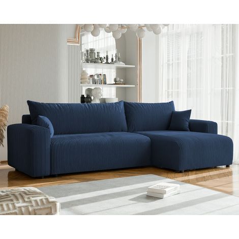 Ecksofa mit Schlaffunktion LUNA MAX in Stoff Poso Blau Ottomane Rechts