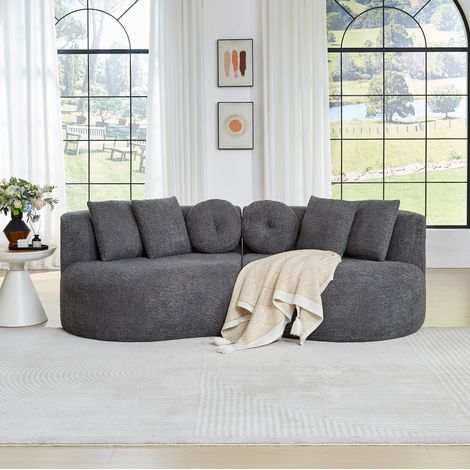 Sofá modular curvo de chenilla 223 x 109 x 79 cm, sin reposabrazos, antracita DESVIAE (1/5)