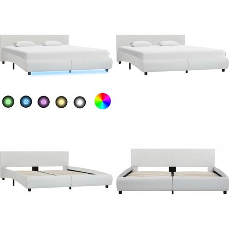 Bettgestell mit LED Weiß Kunstleder 180×200 cm - Kunstlederbett - LED-Beleuchtung (1/5)