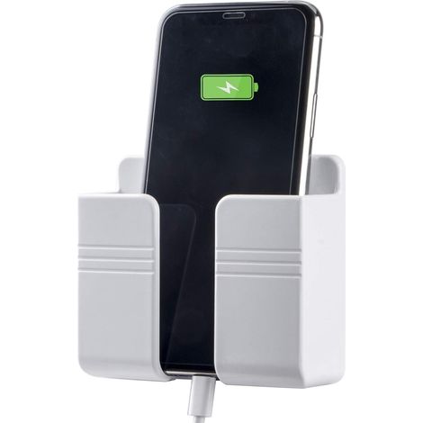 Support Mural Pour Téléphone - Adhésif Étanche 3M - Compatible iPhone Android Jusqu’à 6,5 Pouces - Trou Intégré Pour Câble De Charge - Blanc ×1 (1/5)