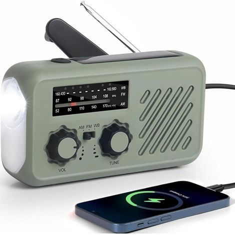 Radio portatile di emergenza, radio di backup FM/AM con ricarica solare, radio a dinamo a manovella con torcia, luce di lettura a LED, power bank da 2000 mAh, allarme SOS, per campeggio all'aperto (1/4)