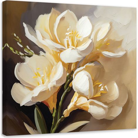 Tableau sur toile Tableau sur toile crème Pivoines peintes à la main 50x50 (1/5)