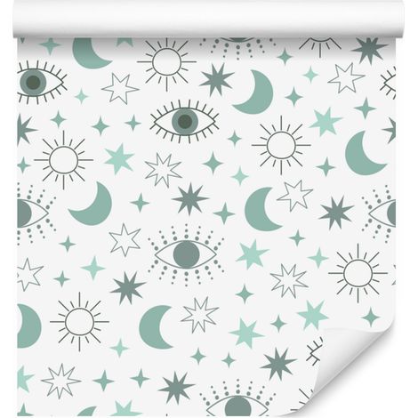 Tapete mit magischen Symbolen, Weiß und Hellgrau, für Wohn- und Schlafzimmer, 50x1000 (1/5)