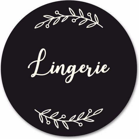 Plaque de Porte Autocollante PVC Gravé Noir Blanc Ronde.- - Lingerie