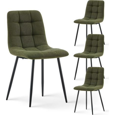 Esszimmerstühle 4er Set Chenille Dunkelgrün Gepolstert mit Metallbeinen (1/5)