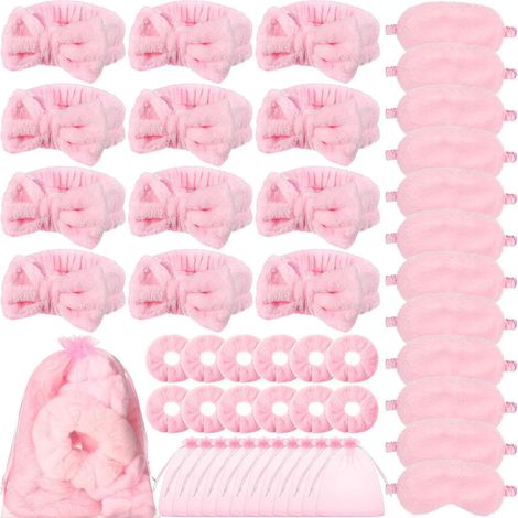 Ensemble de 48 pièces roses pour une soirée pyjama spa : bandeau, chouchou et cache-œil. Idéal pour femmes et filles. (1/5)