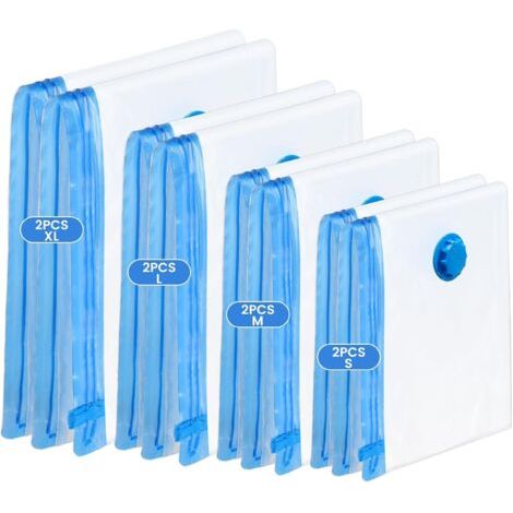 Vacuum Sealer Bags for Clothes, 8 Pieces: 2XL 80x100cm, 2L 60x80cm, 2M 50x70cm, 2S 40x60cm, Reusable Vacuum Storage Bags for Clothes, Duvets, and Bedding (1/5)
